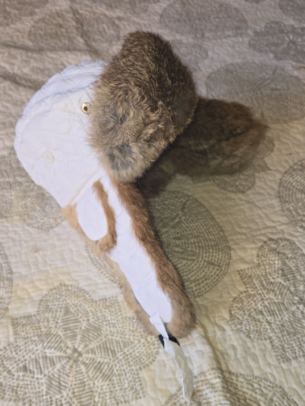 White and Brown Kids Faux-Fur Trapper Hat - Cozy Winter Earflap Cap